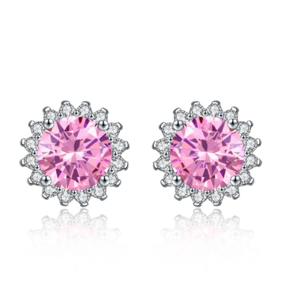 CZ Crystals Pink Stud Earrings NW Pink!